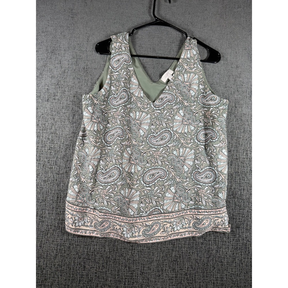 Loft Outlet Womens Sage Green Paisley Floral V-Neck Sleeveless Shell Top Size M